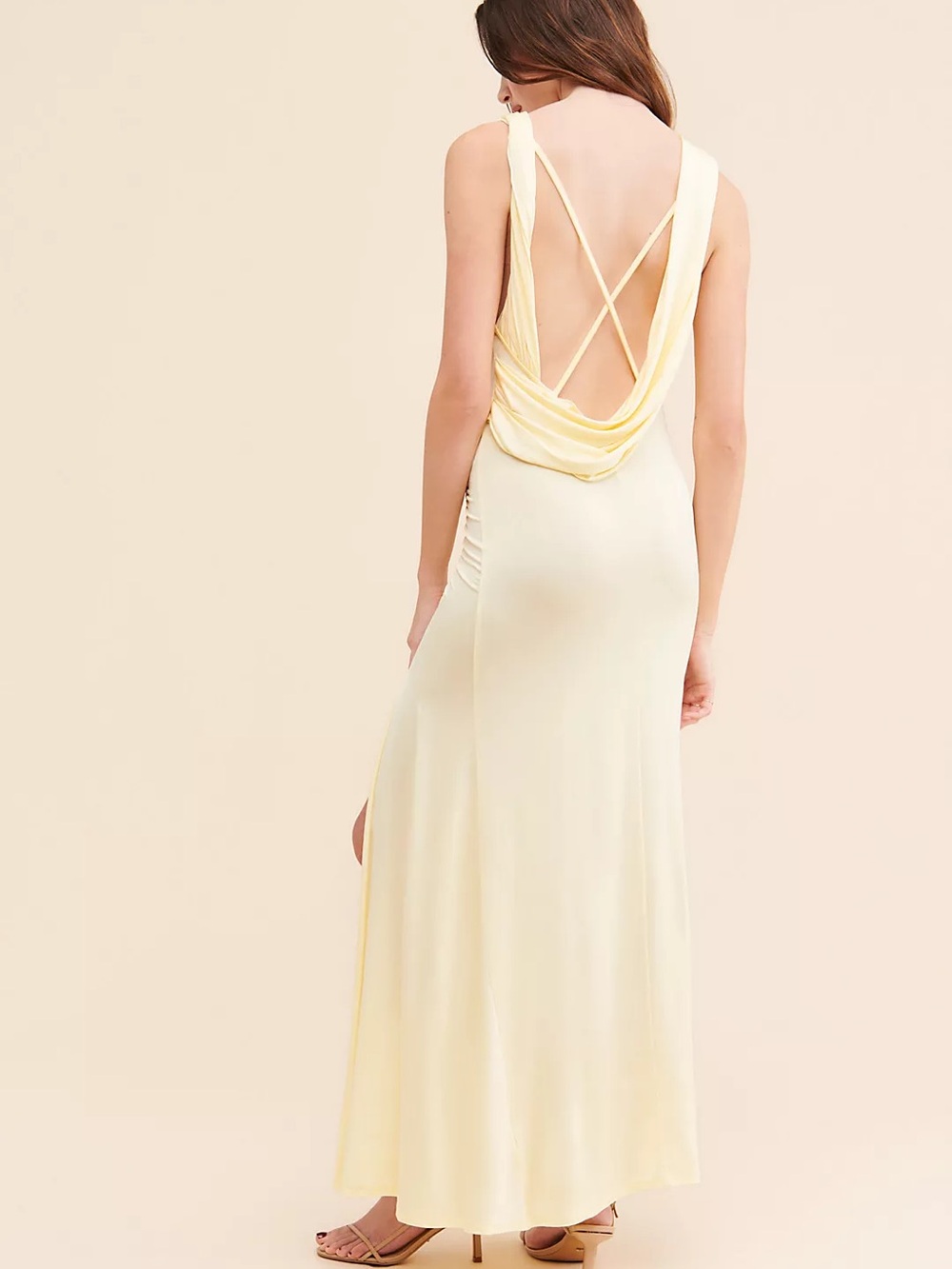 Free People Pale Yellow Roxanne Cowl-Neck Dress - Picture 2 of 5